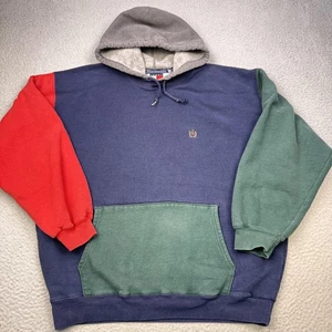 Vintage Tommy Hilfiger Hoodie Mens Large Crest Colorblock Pullover USA 90s - Picture 1 of 12