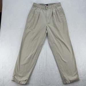 Tommy Hilfiger Pants Mens 30x30 Khaki Pleated Chino Classic Casual Crest 90s - Picture 1 of 10