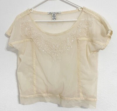 American Rag Cie, Women Short Sleeve Sheer Beaded Floral Blouse, Medium - Image 1 of 4