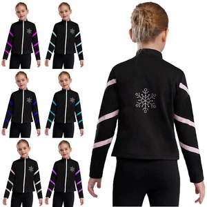 UK Girls Fleece Figure Ice Skating Jacket Full Zip Practice Skating Sweatshirts - Picture 1 of 90