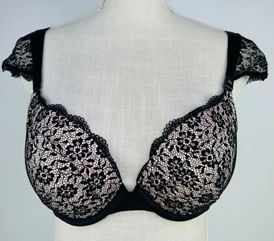 Victoria’s Secret Dream Angels Push Up Bra Light Pink Black Lace Womens 34C - Image 1 of 4