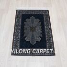 2x3ft Handknotted Silk Blue Area Rug Small Eco Friendly Antique Tapestry TJ768A