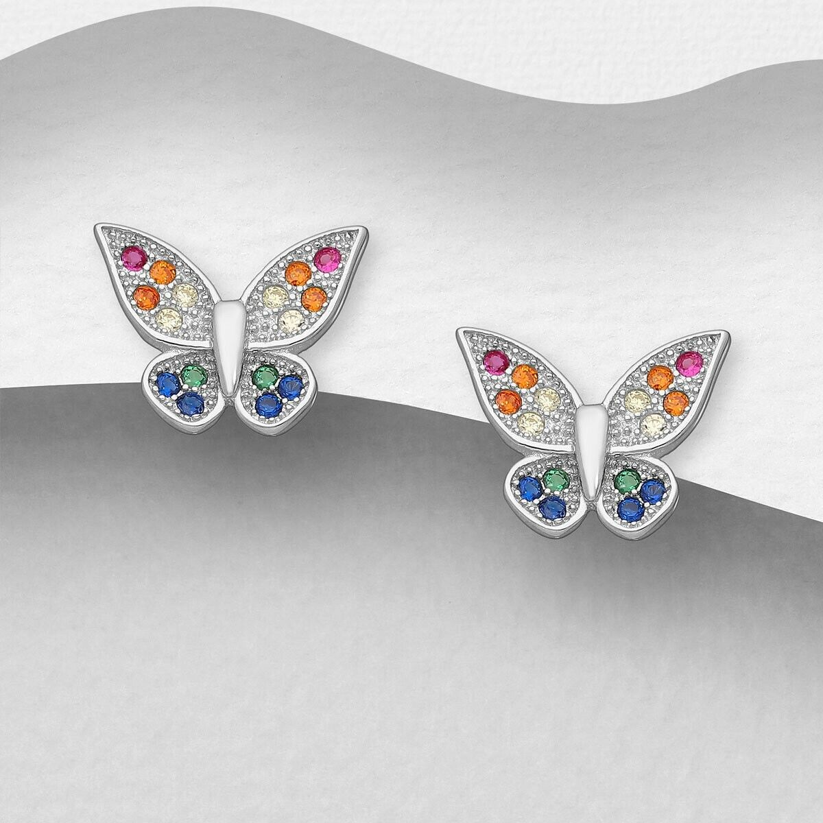 925 Sterling Silver Rainbow CZ Butterfly Adjustable Necklace 16 