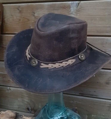 ULURU brauner Leder Hut Outback Australien dickes premium Leder braun