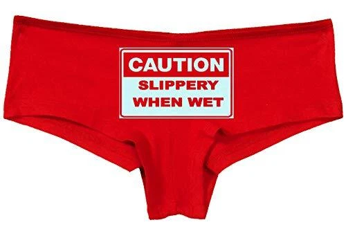 Knaughty Knickers Caution Slippery When Wet Funny Flirty Sexy red Underwear - Image 1 of 1