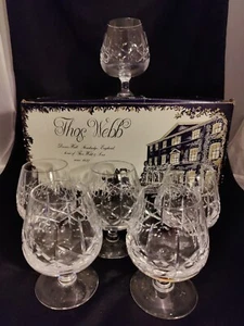 Boxed Thomas Webb Crystal Kingswinford Set 6 Brandy Wine Glasses Goblets - Picture 1 of 9