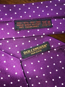 100% ITALIAN SILK PURPLE/WHITE POLKA DOTS DOLCEPUNTA MEN'S CLASSIC TIE-FLAWLESS - Picture 1 of 3