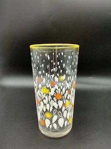 Libbey Tumbler Mid Century Orange Yellow Starbursts White Drops Replacement VTG - Picture 1 of 7