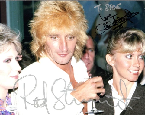 OLIVIA NEWTON JOHN+ROD STEWART SIGNED 8x10 PHOTO        SIGNED TO STEVE      JSA Cover