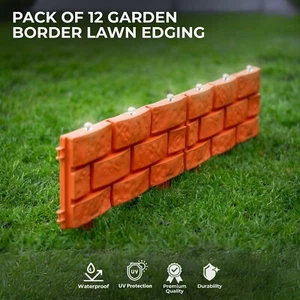 Orange Solar Powered Stone Effect Lawn Garden Plant Edging Border Pack Of 12 - Picture 1 of 6