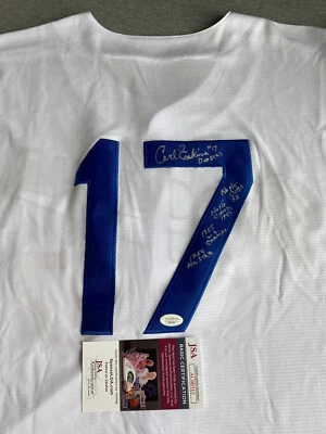 BROOKLYN DODGERS- CARL ERSKINE AUTOGRAPH #17 NO HITTER STAT JERSEY JSA AC00315 - Image 1 of 4
