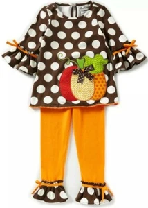 Rare Editions Little Girls Polka Dot Pumpkin Applique Tunic & Pant Set-Size-6 6X - Picture 1 of 4