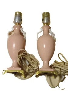 Vintage LENOX Pair of Pink/White Dav Art LAMPS Green Logo - Picture 1 of 7