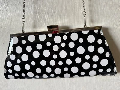 Neiman Marcus preto branco bolinhas quadro embreagem com corrente alça de ombro - Imagem 1 de 4