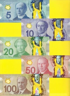 Canada 2011-13 $5 10 20 50 100 POLYMER Macklem * Carney set of 5 - Image 1 of 2