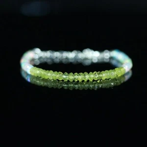 Genuine A+  Ethiopian Opal With Peridot 925 Sterling Silver Gemstone Bracelet - Picture 1 of 10