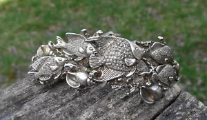 Vintage signiertes Kabana Sterlingsilber Armreif Armband Sea Life 3-D Riff Fisch - Bild 1 von 6