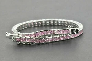 Beautiful Princess Cut Pink Diamond Women Bracelet Gift 925 Sterling Silver  - Picture 1 of 3