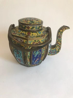 Hermosa tetera china rara antigua de bronce pintada a mano exquisita Foto 1 de 4