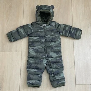 GAP Baby Toddler 3-6 Months Snowsuit Hooded Green Puffer Camo One Piece - Picture 1 of 8