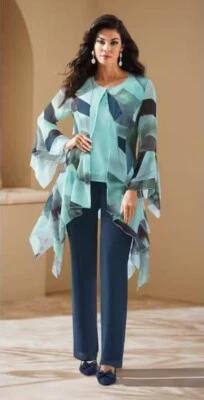 Size L Midnight Velvet Arlette Office Dinner Party Church 3-Piece Pant Set Suit - Image 1 of 4