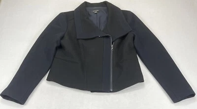 Abrigo Chaqueta Ann Taylor Negro/Azul Marino Diagonal Cremallera Forrada Mezcla Lana Mujer’s Talla 8 Foto 1 de 4