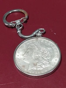 1921 PDS MORGAN SILVER DOLLAR SILVER PLATED KEY CHAIN - Imagen 1 de 4
