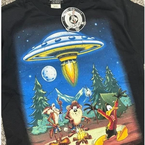 NWT Vintage 90s Looney Tunes UFO AOP TShirt 1997 Taz Daffy Duck Youth L - Picture 1 of 6