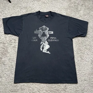Vintage 90s Fruit of The Loom Harley Davidson T-Shirt Get Your Pipes Cleaned LG - Bild 1 von 14