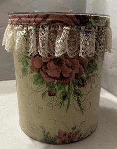Vintage Fabric Wastebasket Rose Rhapsody By The Vineyard USA MCM Lace - Picture 1 of 12