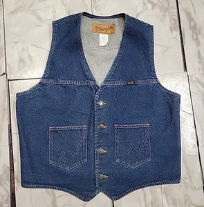 Vintage Wrangler Authentic Jacket Western Vest Denim Men's Size XL Made In USA - Picture 1 of 8