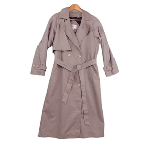 VTG Jacqueline Ferrar Trench Coat 90s Long Soft Brown Double Breasted Jacket 12 - Picture 1 of 18