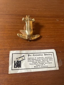 Pre-Columbian Authentic Replica Frog Brooch & Pendant 24K Gold Plated, Large - Picture 1 of 6