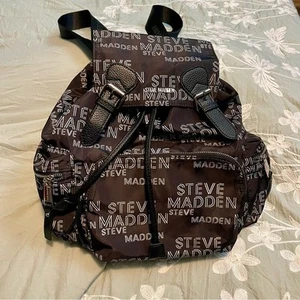 Steve Madden All Over Logo Backpack Black Silver Hardware Lots Of Pockets Large - Picture 1 of 13