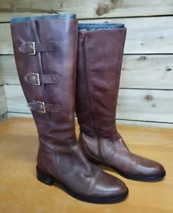 Women's Ecco Boots EU Size 38 (UK 5 5.5) Brown Leather Knee High - Smart Classy - Picture 1 of 15