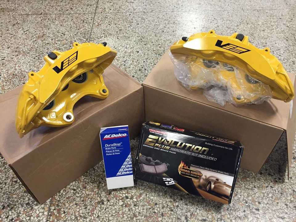 2009-13 Cadillac CTS-V Brembo Yellow 6 Piston Front Calipers pads + pins + Bolts - Image 1 of 1