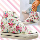 Womens Ladies Wedge Heel Floral Trainers High Tops Lace Up Sneakers Shoes Sizes