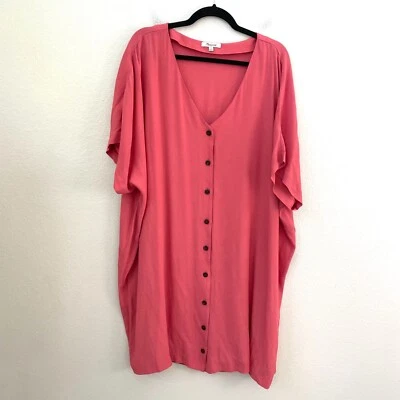 Vestido Madewell para mujer Plus 3X cuello en V abotonado rosa manga corta Foto 1 de 4