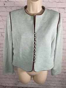 VTG Leslie Fay 1980s Light Blue Purple Trim Button Up Jacket Blazer 12 - Picture 1 of 10