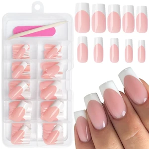 120Pcs White French Tip Press-On Nails with Adhesive for Women - Picture 1 of 8