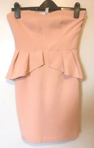 Forever 21 Bandeau Knee Length Pleat Frill Overlay Dress Size 6/8 Uk BNWT* Nude - Picture 1 of 8