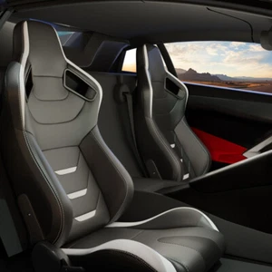 2PC Universal Bucket Racing Seats Red Stitch Red PVC Leather Reclinable Carbon - Picture 1 of 10