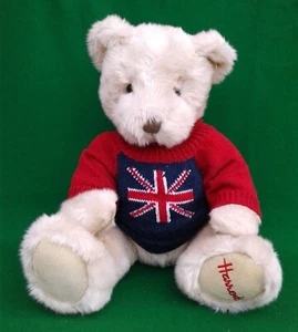 12” HARRODS “UNION JACK” SEATED TEDDY BEAR. - Picture 1 of 8