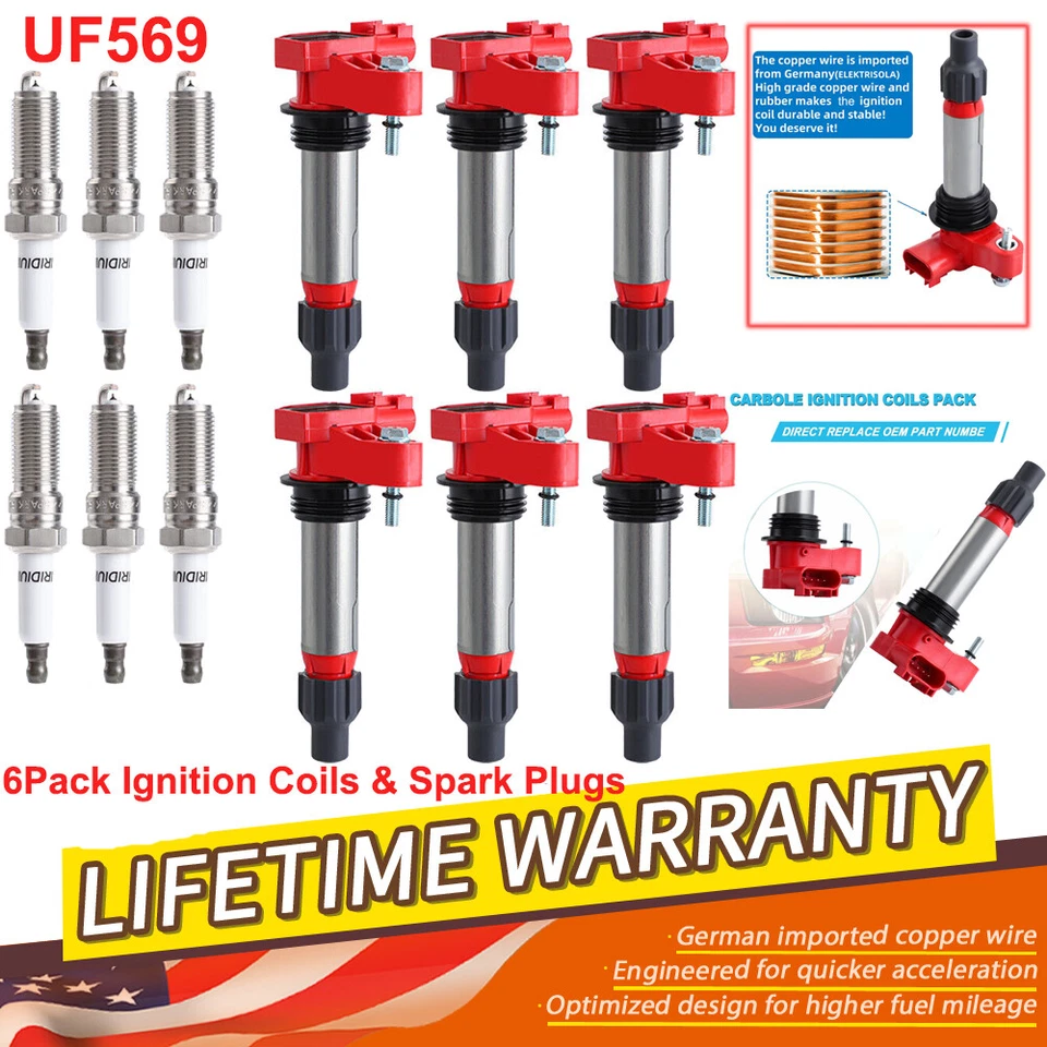 6Pack D515C Ignition Coils & Spark Plugs For 2010-2015 Chevrolet Traverse UF569 - Image 1 of 4