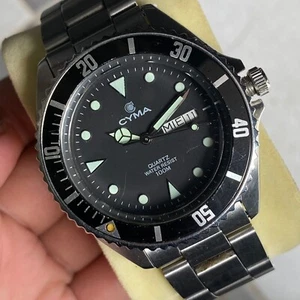 Rare Cyma Diver 8061544 Black Dial Quartz Swiss Made Vintage Men Watch Sport - Picture 1 of 9