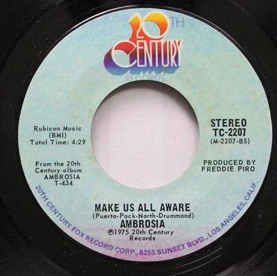 Rock Unplayed 45 Ambrosia - Make Us All Aware / Holdin' On To Yesterday On 20Th - Image 1 of 2