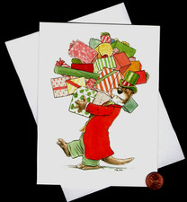 HTF VINTAGE Dog Presents Top Hat Coat  - WALLACE TRIPP - Christmas Greeting Card