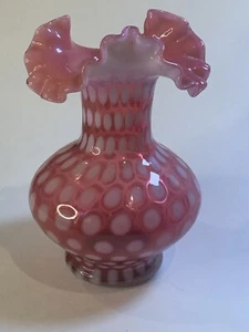 Vintage Fenton Glass Cranberry Opalescent coin dot Ruffled Statement Vase - Picture 1 of 7