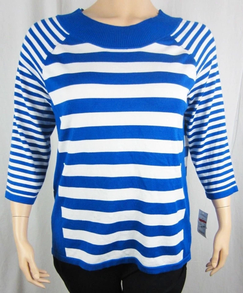 Women NWT Elementz Blue White Stripe Boat Neck Tunic Sweater Plus Size 3X - Image 1 of 1