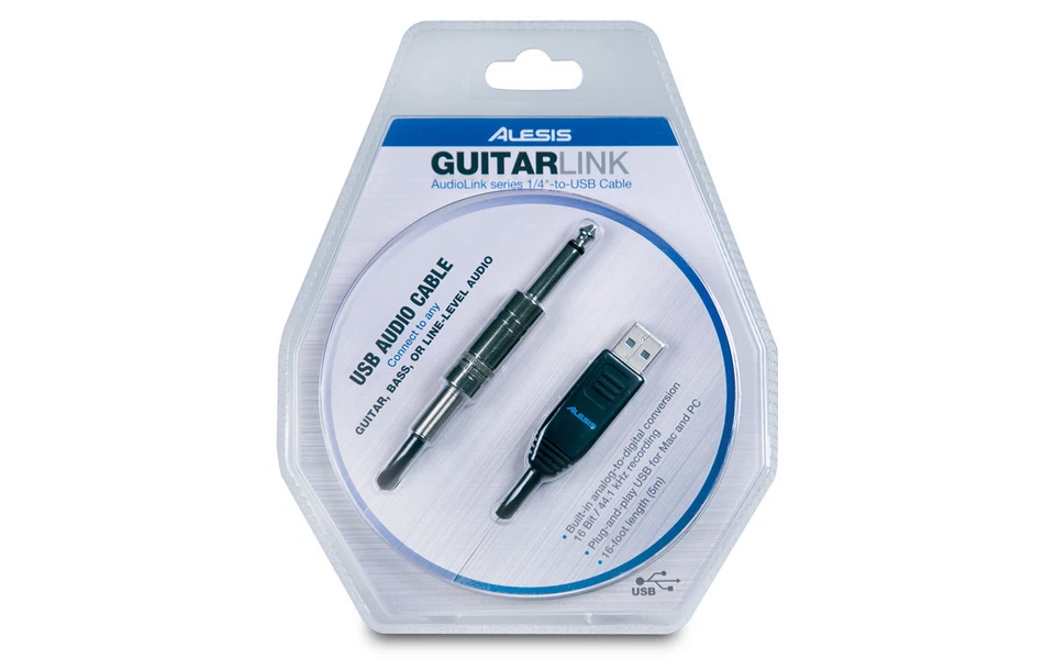 Alesis GuitarLink AudioLink 1/4" to USB Cable Guitar Bass Link Cable - Image 1 of 2